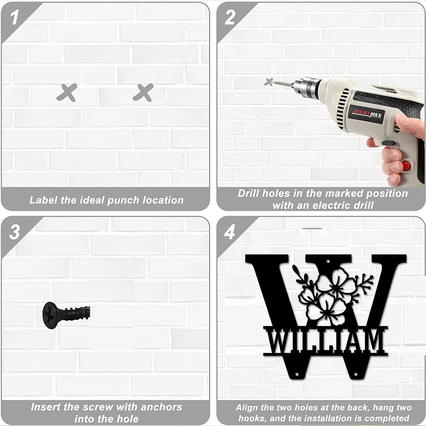 Buchstaben Wanddeko Metall 2D – Mit Wunschname